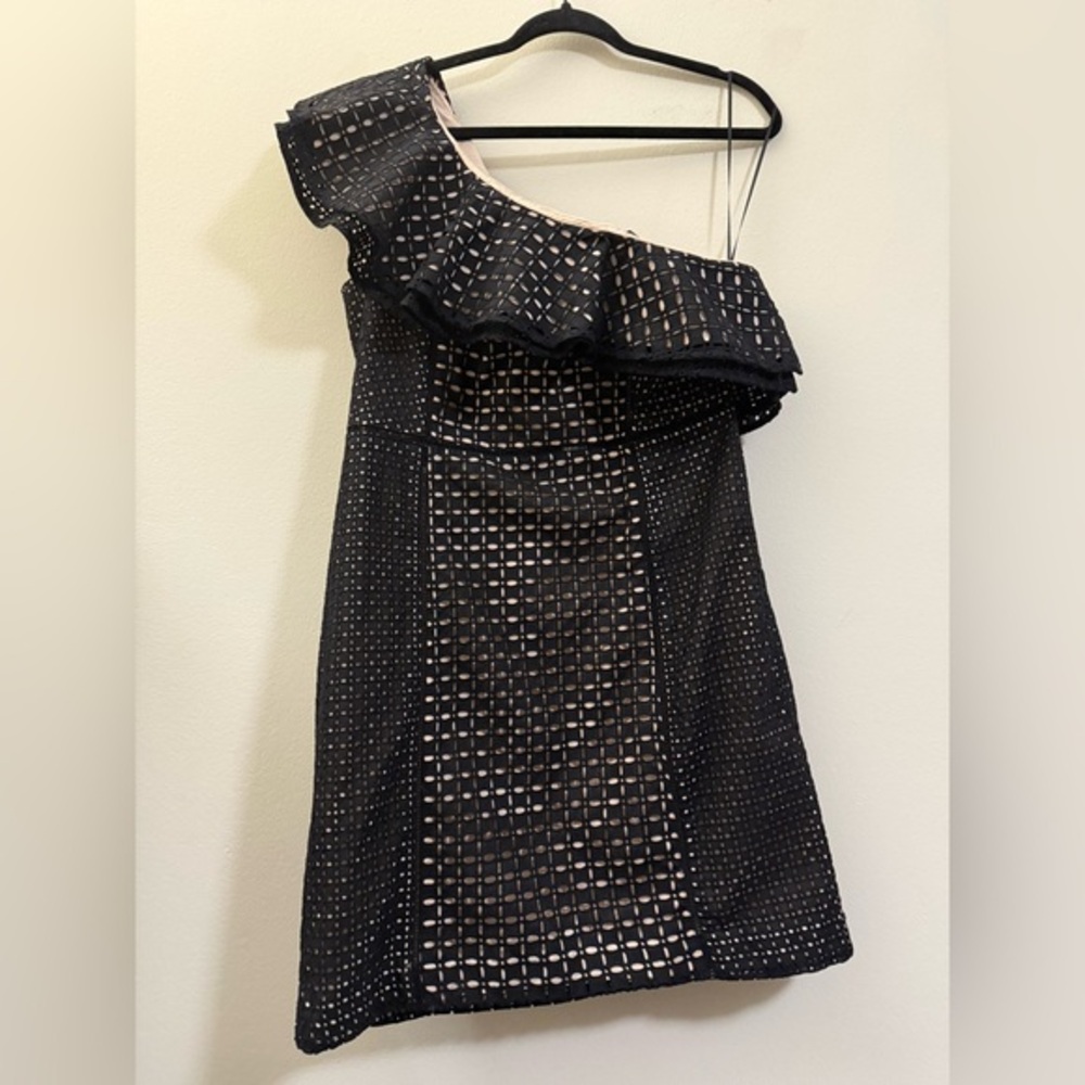 NWT‎ J. Crew Collection Black Eyelet Lace One Shoulder Ruffle Mini Dress - 12